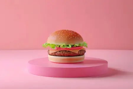 Вкусный гамбургер на розовом столе на фоне розового цвета для концепции еды и образа жизни