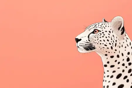 Захватывающая иллюстрация леопарда, демонстрирующая его элегантный профиль с характерными пятнами на коралловом фоне, идеально подходит для любителей животных и дикой природы