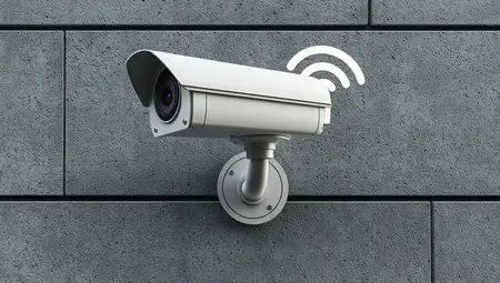 Элегантная камера видеонаблюдения CCTV, установленная на бетонной стене