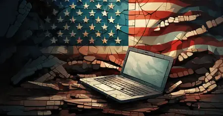 Концепция американского флага на клавиатуре ноутбука, символизирующая деловое общение в США