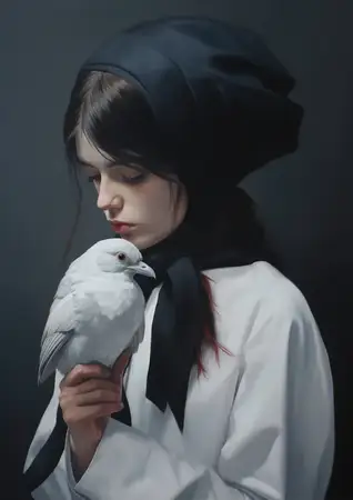 Женщина в платье, фон, привлекательная модная женщина, черный стиль, модель, лицо, леди, портрет, элегантность, волосы, красота, макияж, птица, молодой взрослый