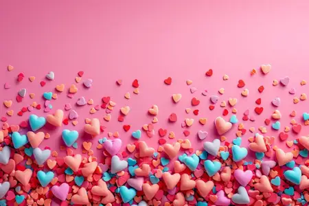 Красочный узор из сердечек на розовом фоне для празднования Дня святого Валентина с местом для текста