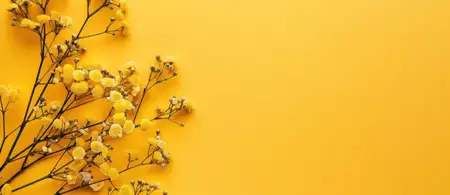 Яркие жёлтые цветы, расположенные на жёлтом фоне, создают тёплую и воодушевляющую атмосферу, идеальную для радостных дизайнерских концепций