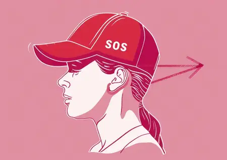 Модная иллюстрация женщины в бейсболке с надписью SOS для стильного приключения на открытом воздухе
