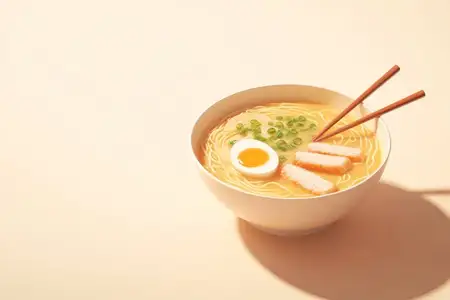 Насладитесь яркими красками этой миски с рамэном, в которой есть нежная курица, свежий зеленый лук и идеально сваренное яйцо