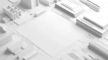 Минималистичный абстрактный белый фон с геометрическими 3D-формами, идеально подходит для архитектуры, дизайнерских концепций и творческих презентаций