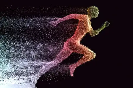 Абстрактное изображение скорости и атлетизма, эта кинематографичная сцена передает импульс, энергию и сосредоточенность в футуристическом, визуально ярком настроении