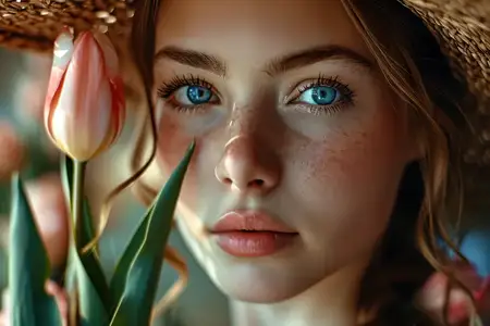 Красота, женщина, лицо, женский пол, кожа, молодая, портрет, мода, модель, уход, леди, гламур, природа, привлекательная, стиль: «Лучезарная элегантность: гламурный портрет молодой женщины…