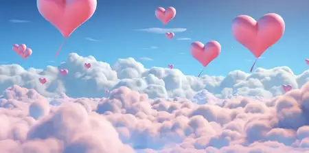 Любовь в небе: романтический воздушный шар в форме сердца ко Дню святого Валентина, парящий высоко в голубом летнем небе