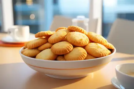 Вкусное домашнее русское песочное печенье с грецким орехом: золотистая выпечка, наполненная сладкой карамелью и сливочным орехом; деревянный деревенский фон