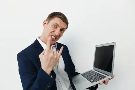Мужчина, стол, работа, стресс, шок, испуганный, руководитель, серьезный, злой, онлайн, забавный, работник, профессиональный, ноутбук, интернет, выражение, успех, умный, эмоция, удивление, парень…