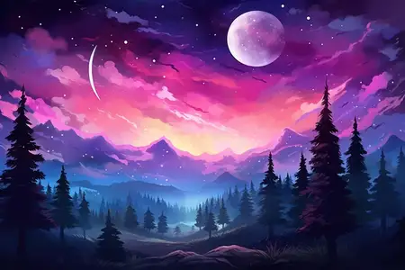 Силуэт, свет, фон, синий, иллюстрация, природа, пейзаж, красивый, гора, темный, ночь, дерево, открытый воздух, небо, холм, лес, горизонт, приключение, путешествие, фон, луна