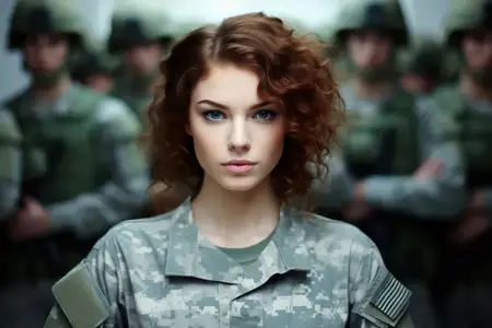 Женщины-воины: грациозная сила молодых солдат в военной форме, вооруженных винтовками и пистолетами, стоящих в зеленом камуфляже, готовых к действию