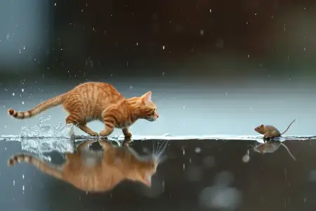 Игривые кошки в зимней стране чудес: очаровательные котята резвятся в снегу, с яркими глазами, пушистой шерстью и усами