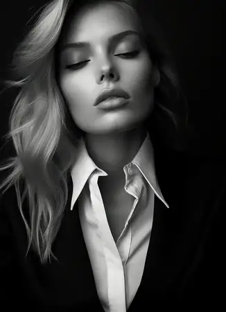 Красота, мода и гламур: портрет молодой женщины, излучающей чувственность и элегантность, в студийной обстановке