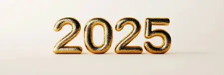 Яркие и отражающие золотые цифры 2025 с уникальным дизайном, идеально подходящие для празднования Нового года, знаменательных событий или тем, связанных с планированием будущего