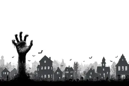 Зловещее изображение в стиле силуэта передает атмосферу тайны, саспенса и ужаса, что делает его подходящим для проектов в жанре фэнтези, триллера или на тему Хэллоуина, а также для драматического…