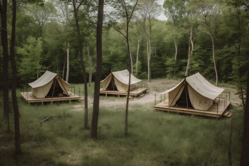 canvas travel glamping luxury light tent camping forest nature vacation. Generative AI.