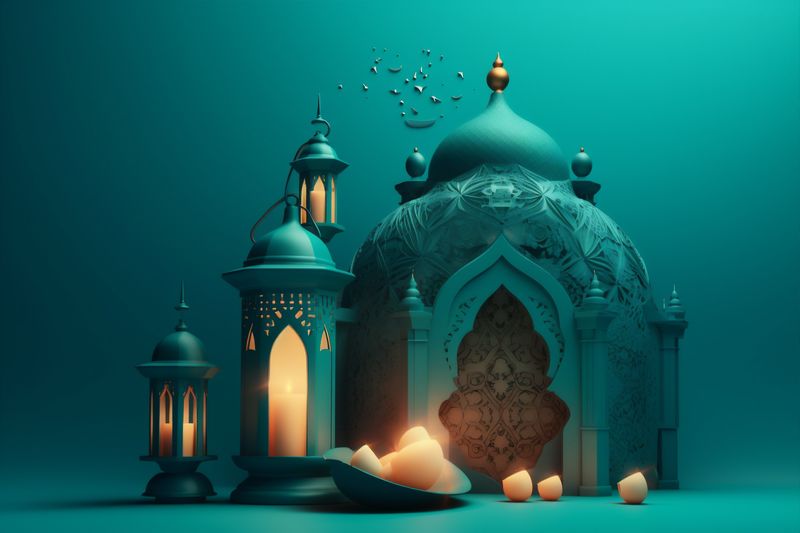ramadan culture arabic night mosque religion muslim islam moon architecture. Generative AI.