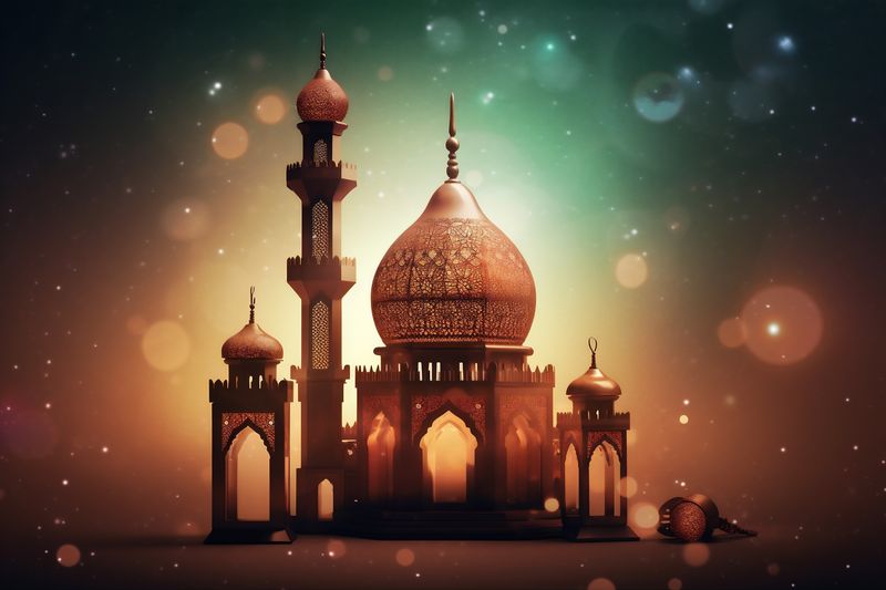 mosque muslim moon ramadan night religion architecture islam culture arabic. Generative AI.