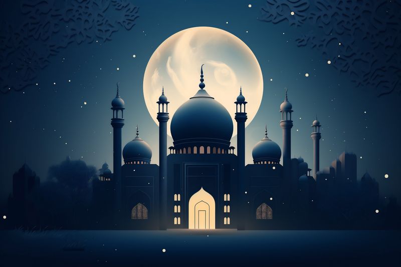 religion architecture moon arabic night muslim islam mosque ramadan culture. Generative AI.