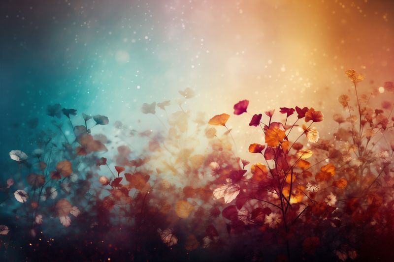 wood table leaf interior design wooden flowers bokeh board rustic background. Generative AI.