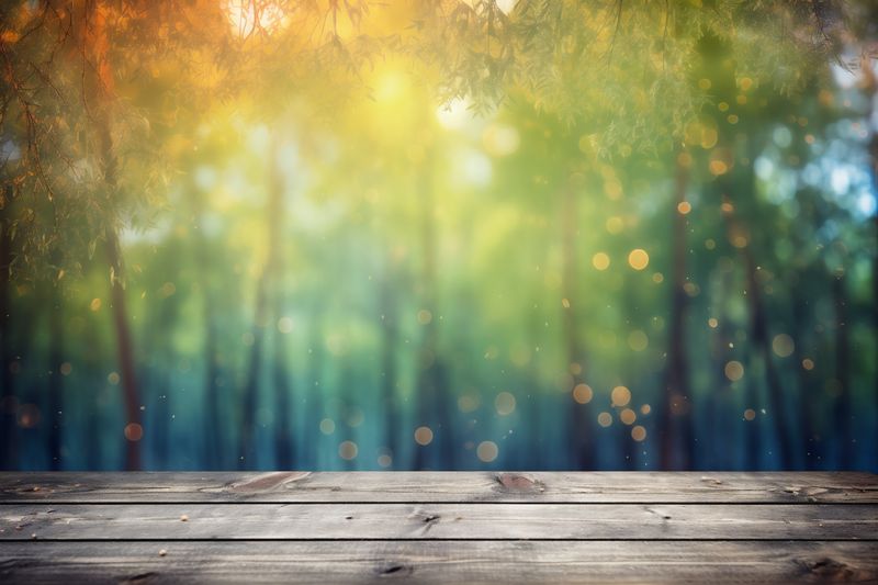 background rustic flowers bokeh wooden board leaf table season design wood. Generative AI.