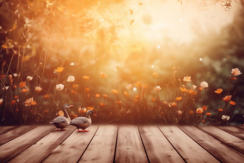 table design board background bokeh rustic wood leaf business flowers wooden. Generative AI.