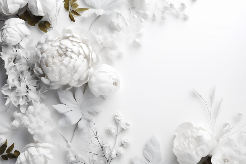 white floral design spring blossom celebration wedding beautiful background flower nature. Generative AI.