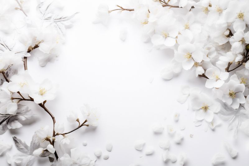 frame celebration floral nature blossom flower wedding beautiful background spring white. Generative AI.
