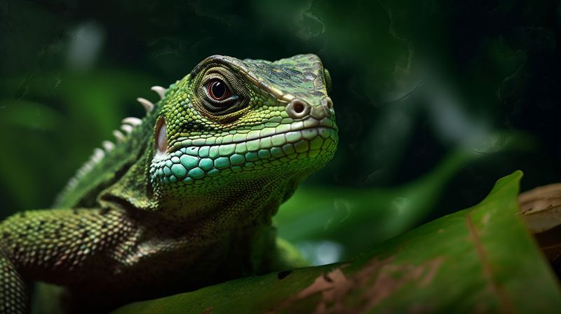 green scale nature reptile iguana close-up lizard animal wildlife portrait. Generative AI.