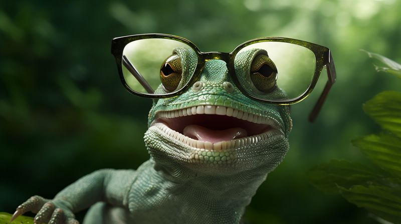 scale green reptile lizard portrait glasses wildlife close-up iguana animal. Generative AI.