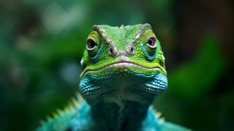 wildlife scale portrait animal glasses close-up lizard iguana green reptile. Generative AI.