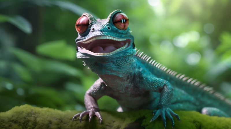 lizard close-up animal glasses iguana reptile green scale portrait wildlife. Generative AI.