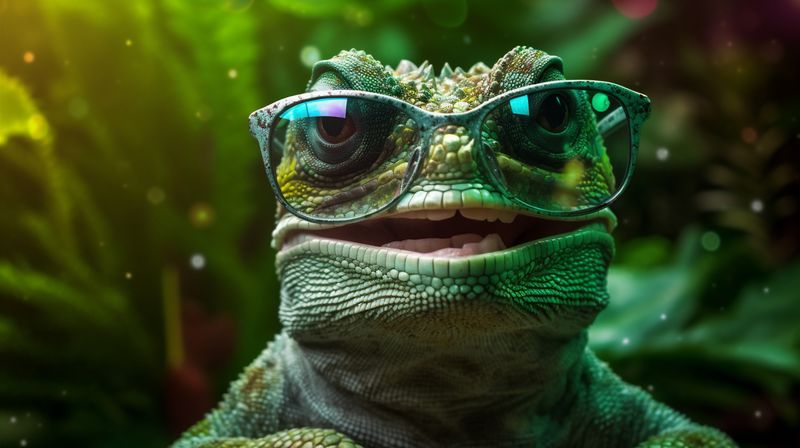 animal reptile glasses wildlife iguana close-up green lizard portrait scale. Generative AI.