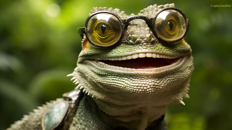 iguana portrait wildlife animal scale glasses close-up reptile lizard green. Generative AI.