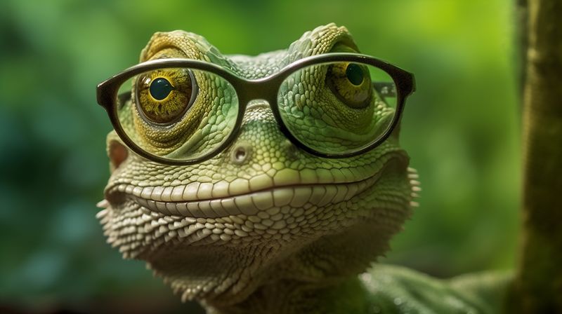 green close-up reptile wildlife glasses scale iguana animal portrait lizard. Generative AI.