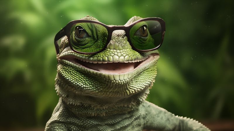 green scale wildlife glasses close-up iguana animal reptile lizard portrait. Generative AI.
