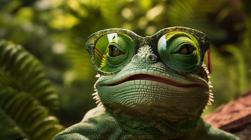 lizard close-up reptile green portrait iguana animal scale glasses wildlife. Generative AI.