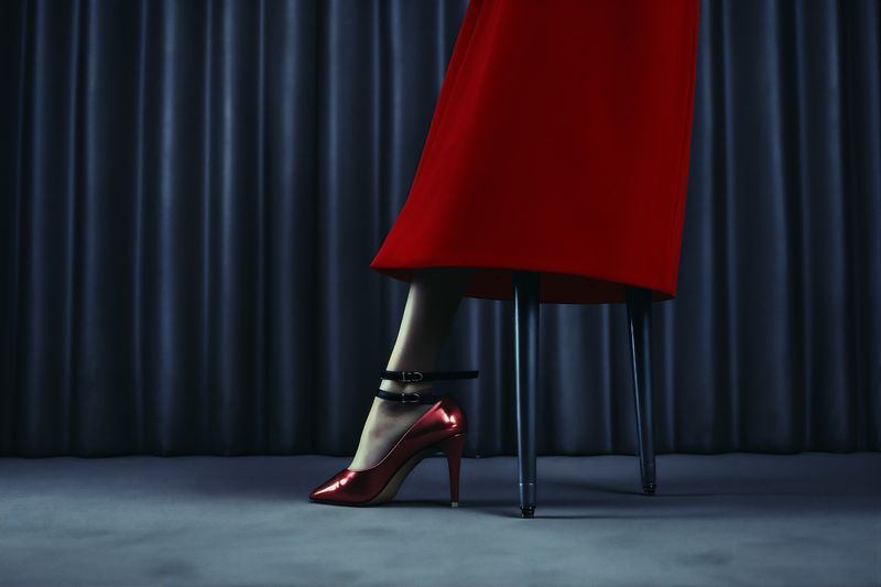 colorful woman beautiful red concept blue clothes foot leg fashion shoe. Generative AI.