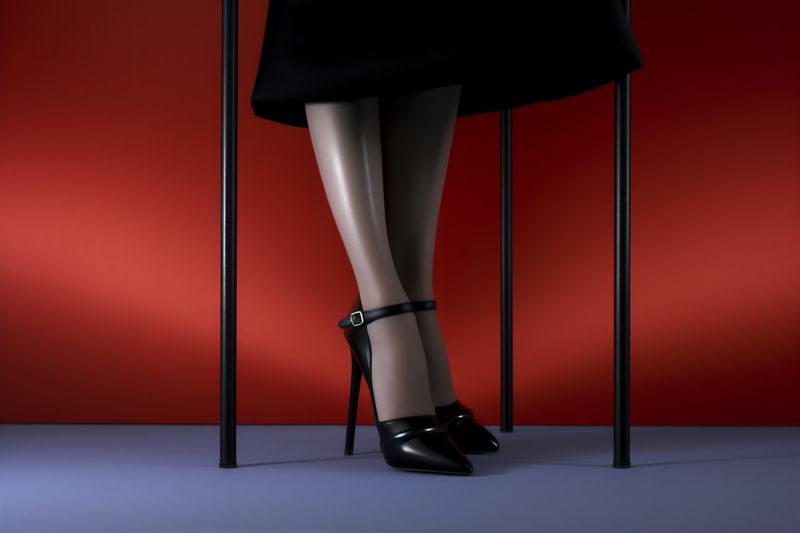 beautiful woman colorful style blue leg shoe red concept foot fashion. Generative AI.