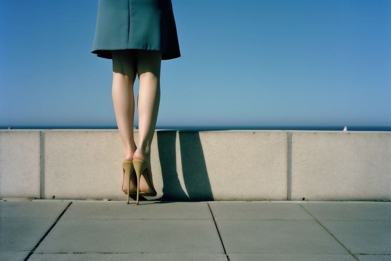 woman leg foot beautiful red colorful concept fashion shoe footwear blue. Generative AI.