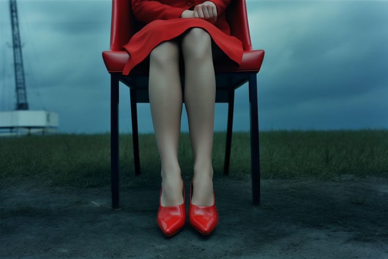 woman blue concept red shoe foot beautiful leg colorful glamour fashion. Generative AI.