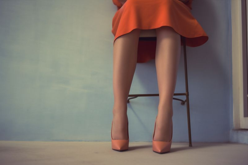 shoe woman beautiful leg fashion colorful blue foot concept model red. Generative AI.