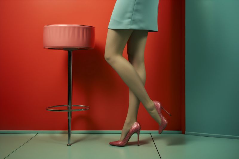 colorful woman fashion blue concept red sandal foot leg shoe beautiful. Generative AI.