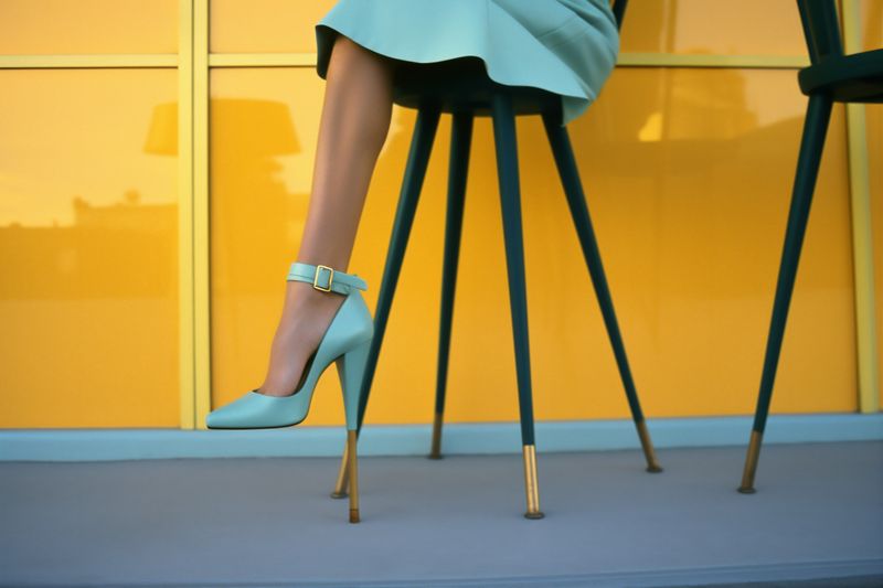 woman shoe fashion colorful leg red blue young concept foot beautiful. Generative AI.