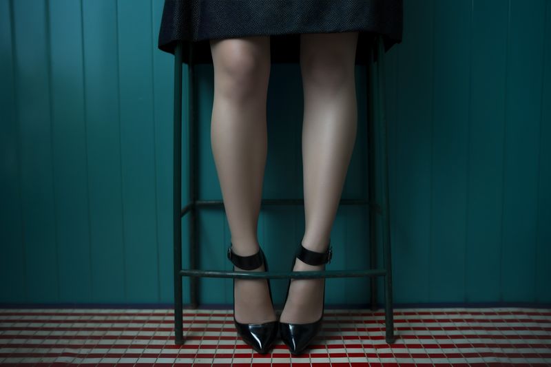 concept woman foot leg beautiful blue colorful red shoe clothing fashion background. Generative AI.