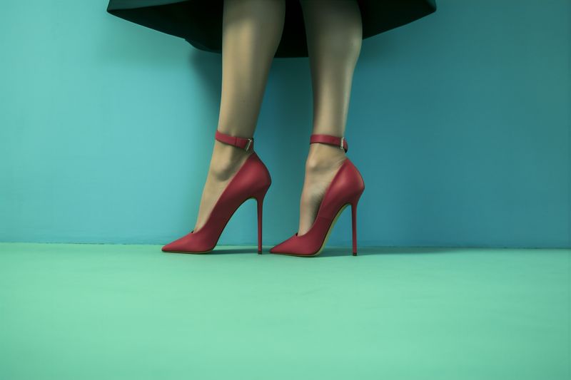 woman long fashion leg red colorful foot shoe beautiful concept blue. Generative AI.