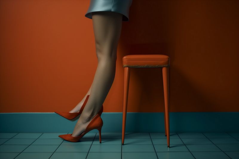 woman blue fashion leg concept beautiful shoe color red colorful foot. Generative AI.