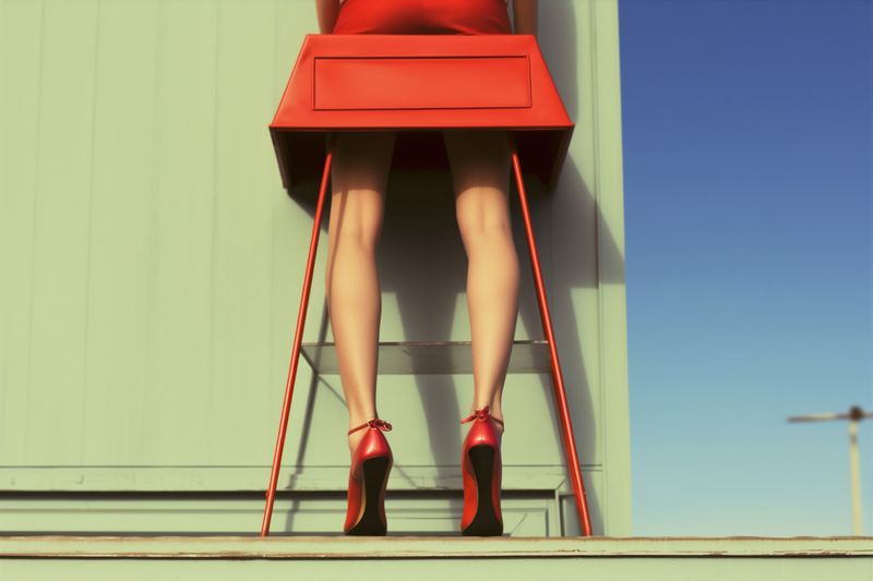 beautiful woman blue red concept female leg foot shoe colorful fashion. Generative AI.